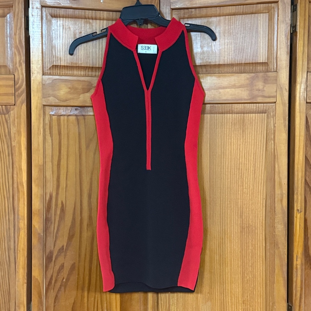 SEEK the Label Sleeveless Red and Black Knit Bodycon Dress